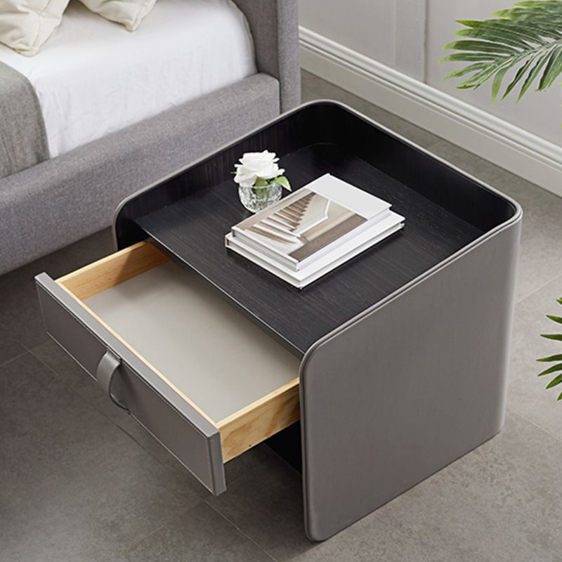 Faux Leather Nightstand Modern 1 - Drawer Accent Table Nightstand