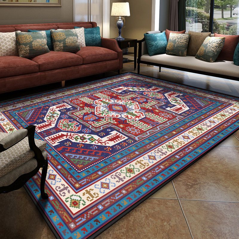 Área de reunión turca RUG Multicolor Patrón tribal Tribal Rug polipropileno Anti-slip Stain resistente alfombra lavable