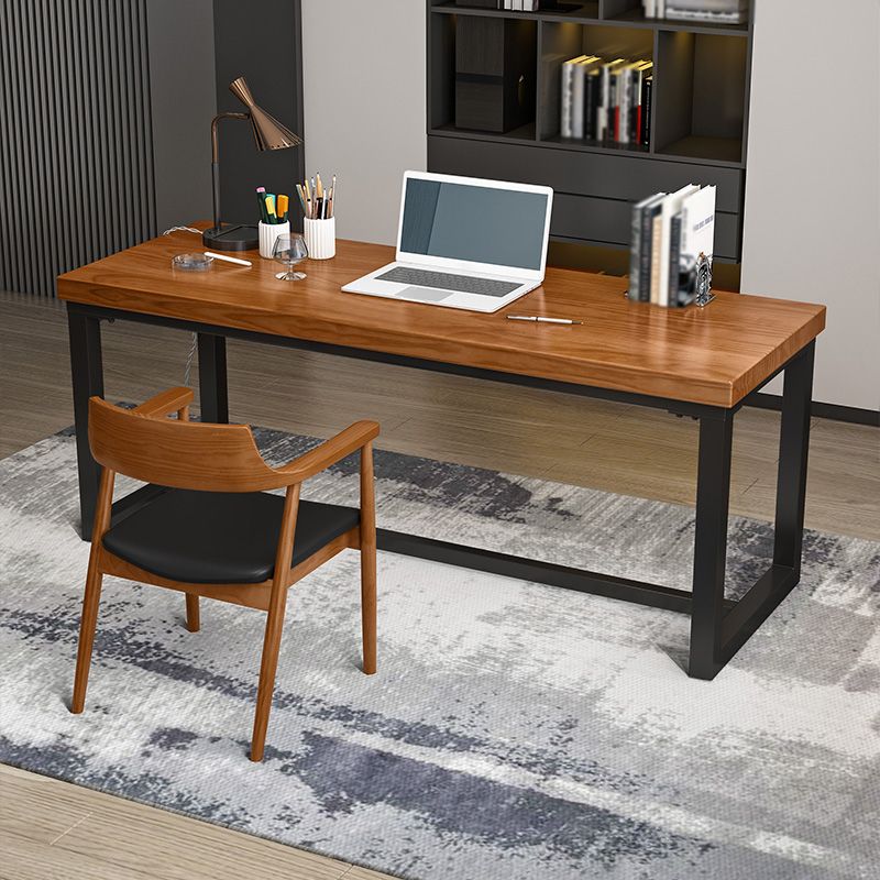 Industrial Rectangular Writing Desk Solid Wood Office Desk with Trestle Base