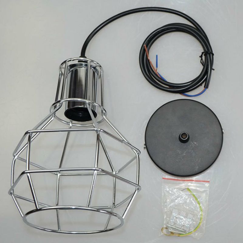 Ball Shaped Cage Bedroom Ceiling Hang Lamp Industrial Metal 1 Bulb Pendant Light Fixture