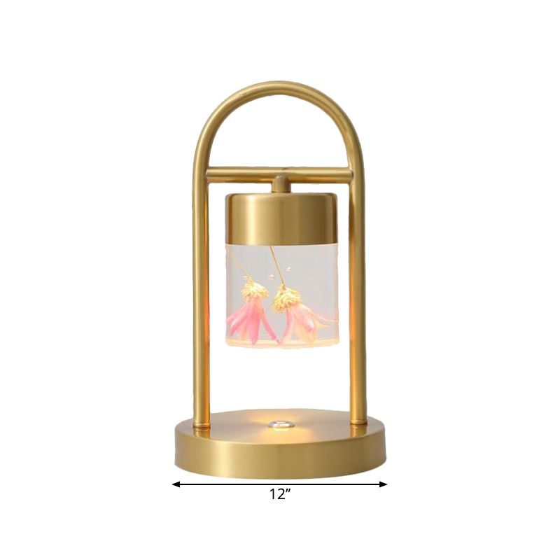 Gold Column Table Lamp Simplicity Clear Glass LED Desk Light with U-Shaped Metal Frame