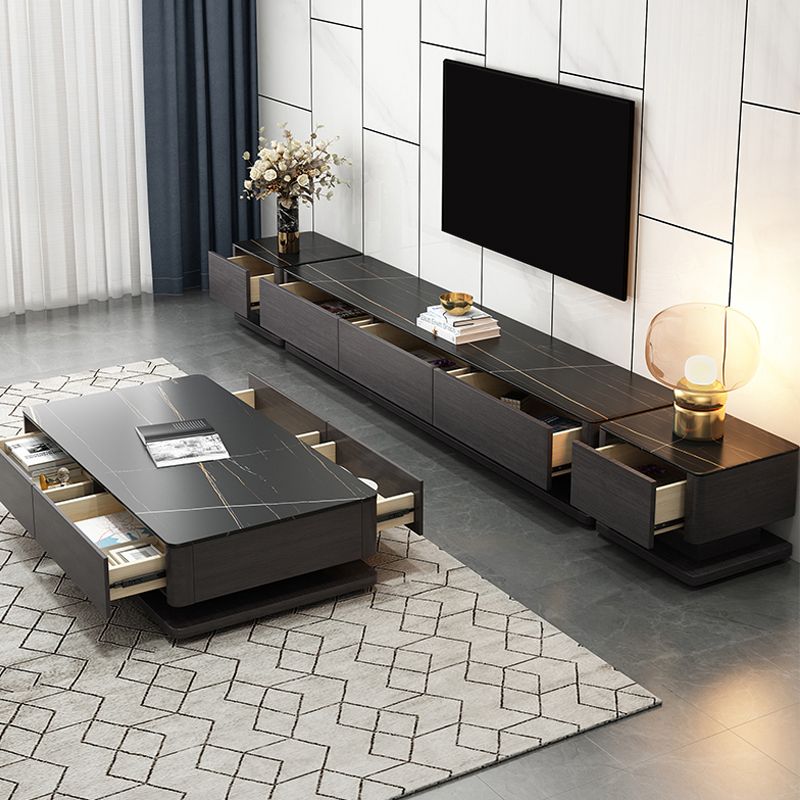 Black Stone TV Stand Console Contemporary TV Media with 3 Drawers