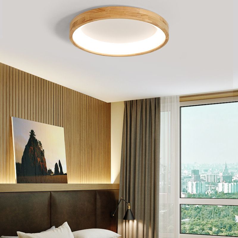 Wooden Circular LED Ceiling Lamp Simplicity Bedroom Flush Mount Light