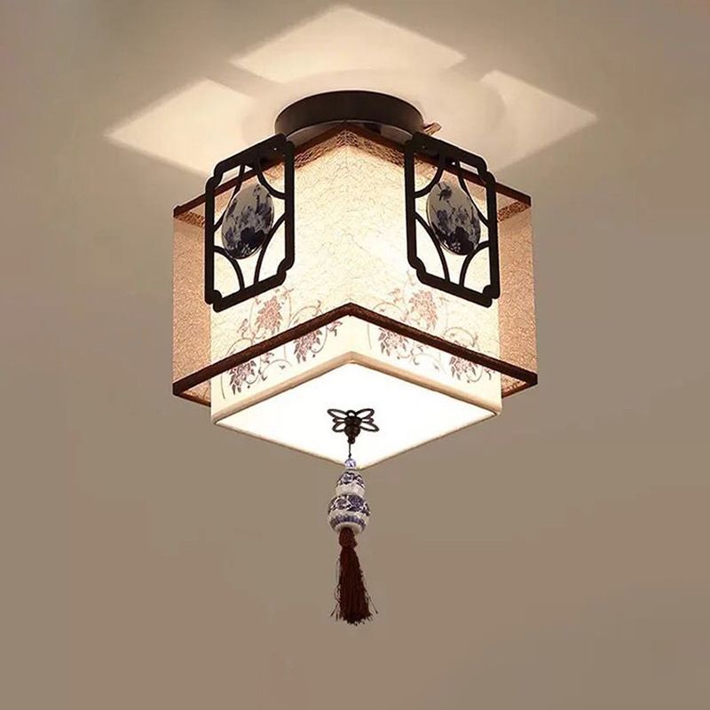 White Squared Ceiling Mounted Fixture Modern Style Fabric Ceiling Mount Light Fixture