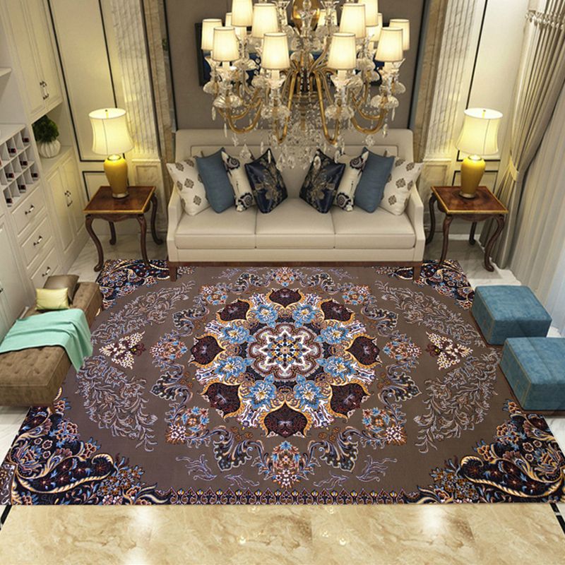 Multi-Colored Parlor Rug Nostalgia Flower Printed Area Carpet Synthetics Non-Slip Backing Washable Rug