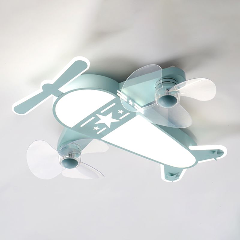 Kids Style Airplane Shape Ceiling Fan Lights Metal 5 Light LED Flush Lights