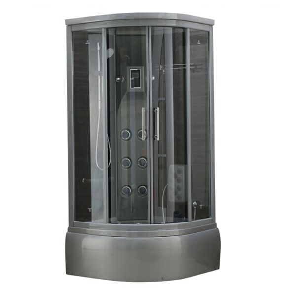 Gray Round Shower Stall Full Frame Double Sliding Door Shower Room