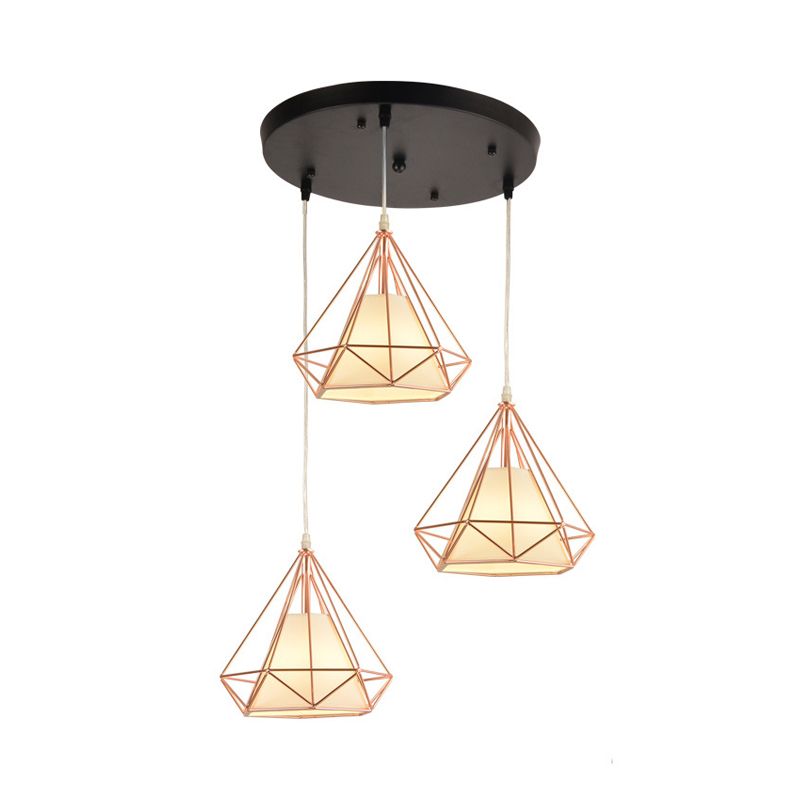 3-Bulb Multi Ceiling Light Vintage Diamond Iron Hanging Light in Gold for Dining Room