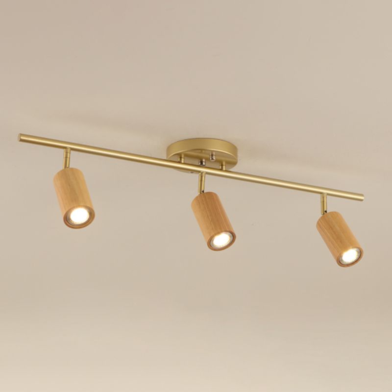 Simple Cylindrical Wooden Track Spotlights Semi Flush Ceiling Track Lighting for Foyer