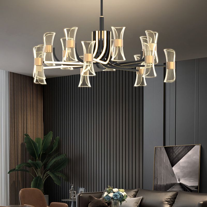 Black and Gold LED Pendant Light Modern Style Metal Acrylic Chandelier Light