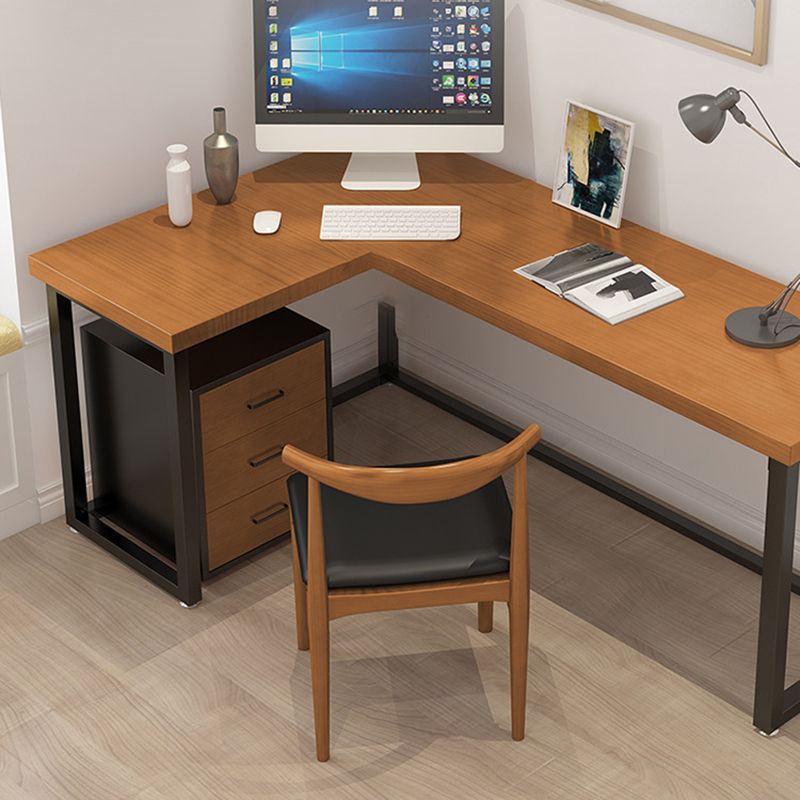 Contemporary Style Iron Office Desk L-Shape Writing Desk for Office