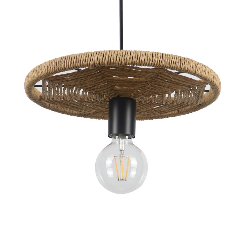 Rattan rund geformte Anhängerlampe Modernismus Style 1 Kopf Beige hängende Beleuchtung mit offener Glühbirne