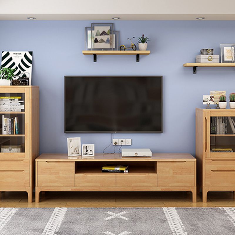 Scandinavian Wood TV Stand Console Open Storage TV Media Stand for Living Room