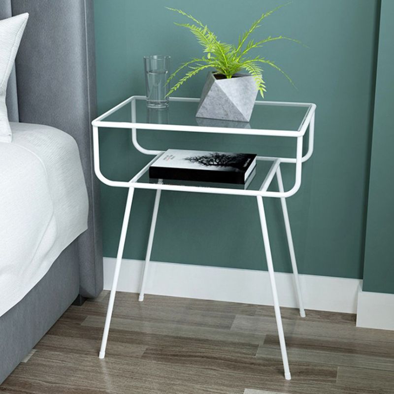 23.62" Tall 2-shelf Bedside Cabinet Glass Top Night Table with Legs