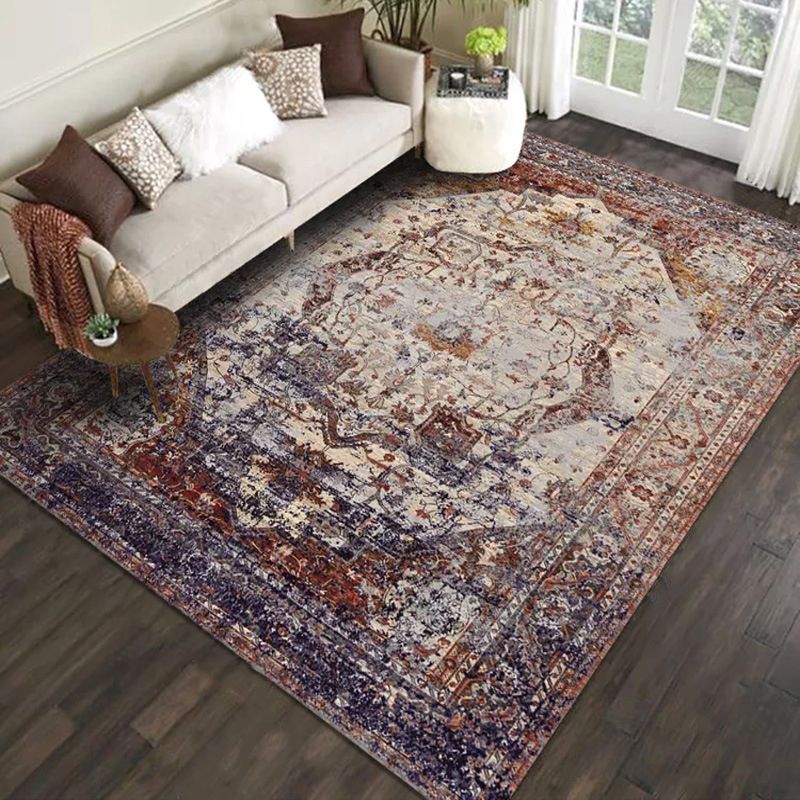 Blue Living Room Crapet Morocco Tribal Pattern Area Rug Polyester Non-Slip Backing Rug