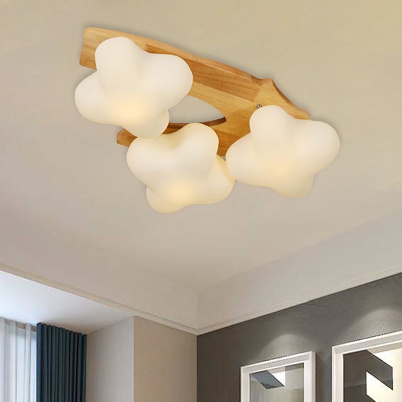 Foyer Plum Blossom Ceiling Lamp Frosted Glass Creative Beige & White LED Ceiling Mount Light