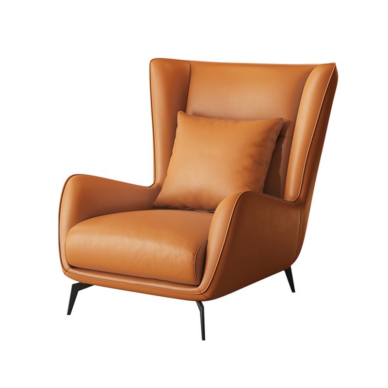 Mid-Century Modern Wingback Chair Orange Bonded Leather Wingback Chair