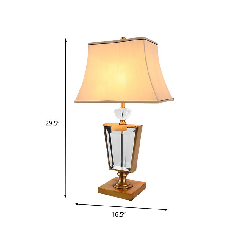 1 Head Dining Room Table Light Modernist Gold Small Desk Lamp with Bell Fabric Shade