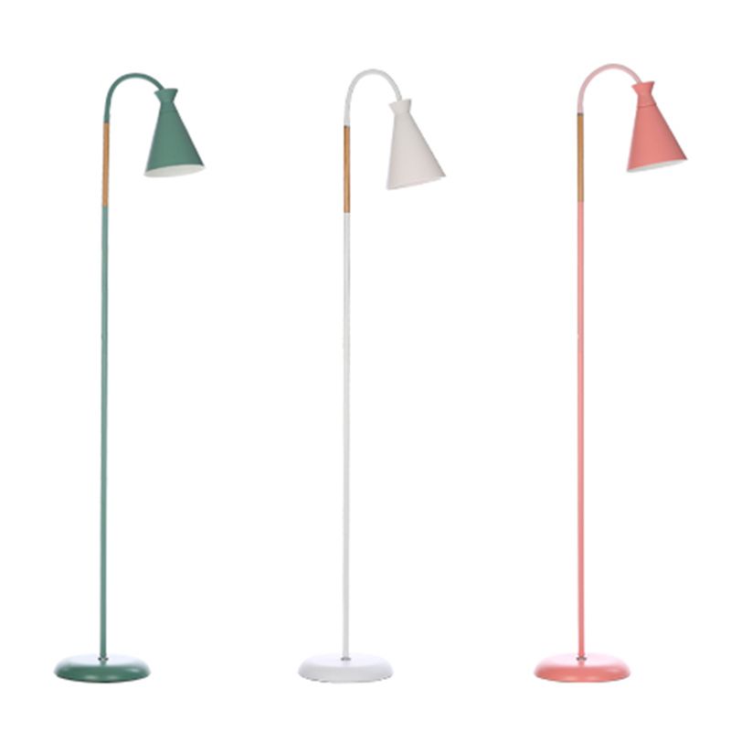 Macaron Style 1-Bulb Floor Lamp Flexible Standing Light with Conical Plastic Shade