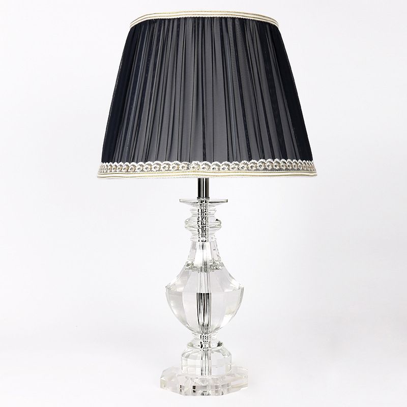 1 bulbo de dormitorio de cristal de la lámpara de noche de la mesa de la mesa de la mesa de la mesa nocturna con sombra de tela cónica