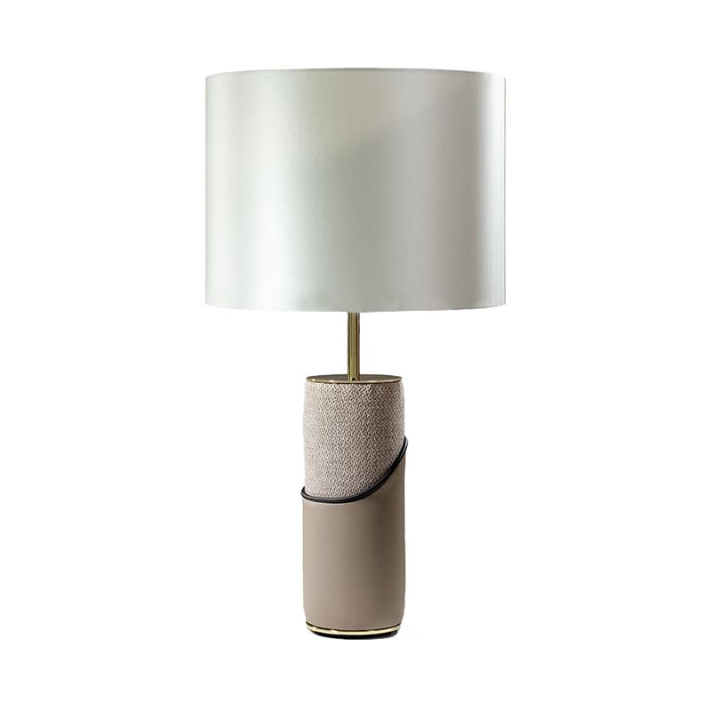 Fur Cylinder Nightstand Light Modernism 1 Head Grey Table Lamp with Drum White Fabric Shade