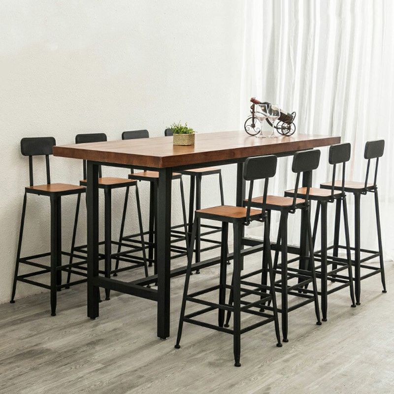 Industrial Metal Frame Pub Table Brown Pine Wood Top Bar Table