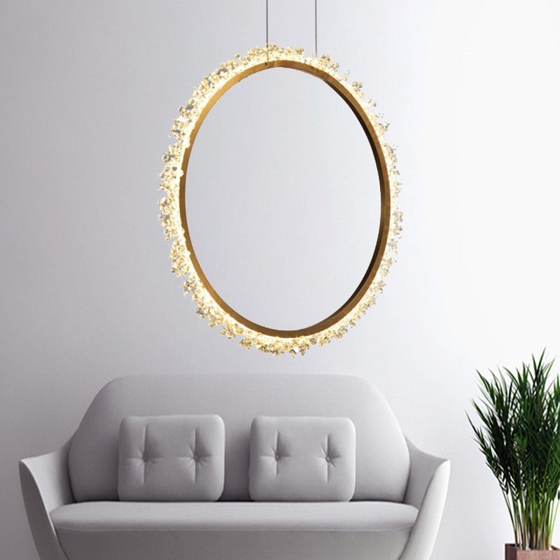 16"/23.5"/31.5" Dia Ring Chandelier Pendant Simplicity Crystal Golden LED Ceiling Light Fixture in White/Warm/Natural Light