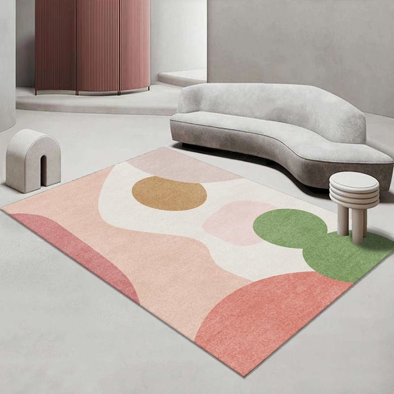 Light Pink Contrast Color Rug Polyester Nordic Rug Stain Resistant Rug for Home Decor