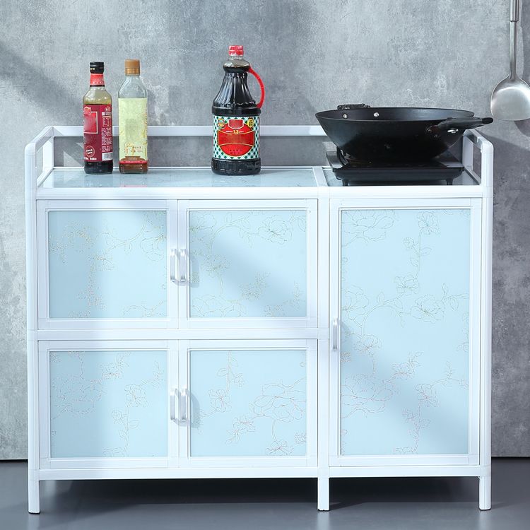 Modern Kitchen White Buffet Sideboard Cabinets Metal Glass Doors Buffet Stand