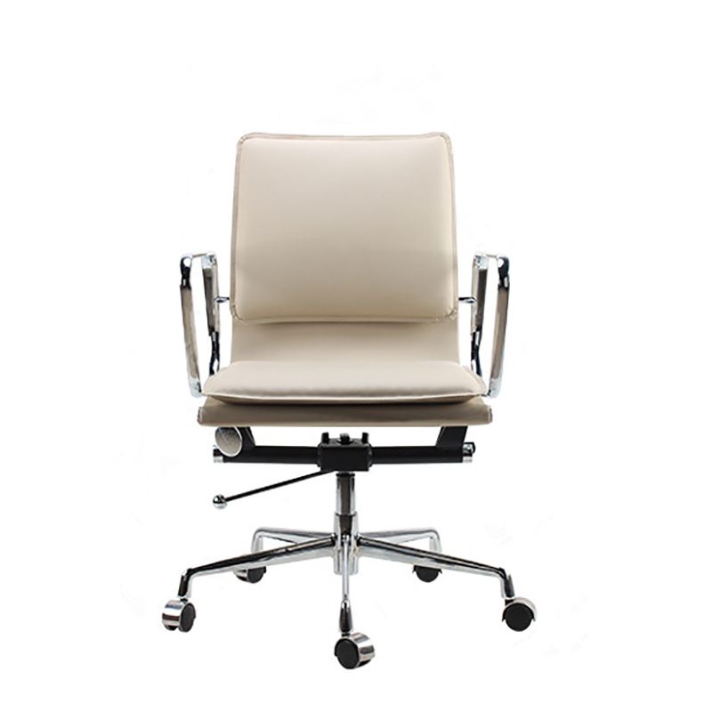 Modern Fixed Arms Chair Leather Adjustable Seat Height Desk Chair with Wheels