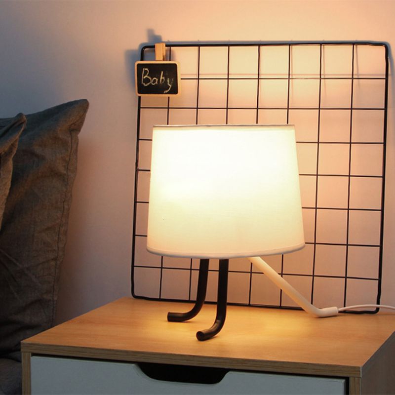 Barrel Fabric Nightstand Light Nordic 1 Bulb Flaxen/White Table Lamp with 3 Legs for Bedroom