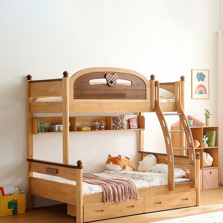 Full/Twin Size Bunk Bed Solid Wood Bed Frame for Kids with Storage