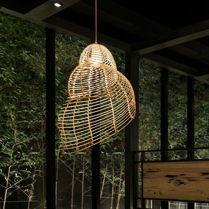 Conch Shaped Restaurant Ceiling Light Rattan Single Modern Style Hanging Pendant Lighting