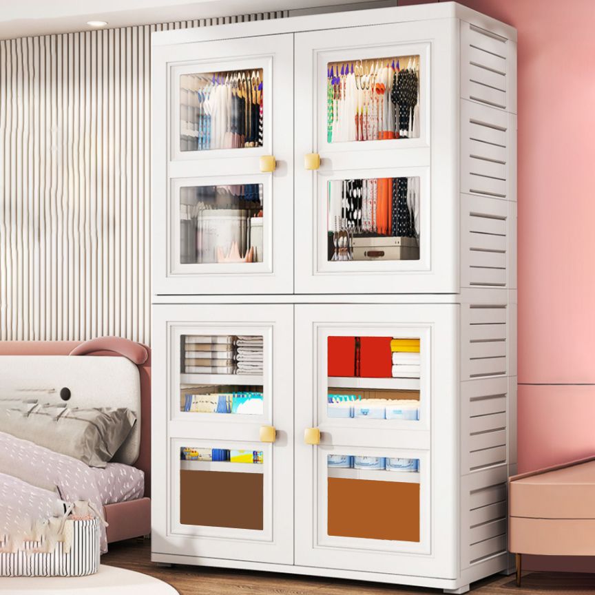 White Plastic Kids Closet Modern Style Shelved Armoire Cabinet with Garment Rod