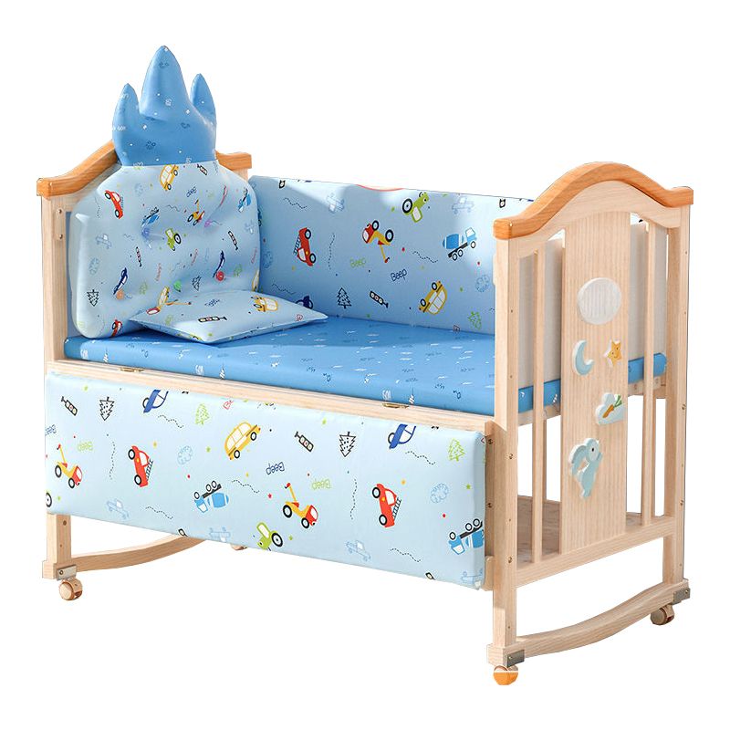 Convertible Crib Bed Solid Wood Mattress Nursery Bed with Guardrail