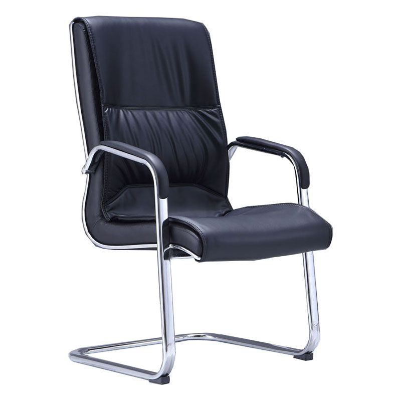 Modern Fixed Arms Conference Chair No Wheels Leather Management Office Chair