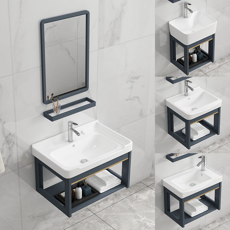 Bathroom Vanity Wall Mounted Storage Shelf Ceramic Sink Faucet Vanity Set with Mirror