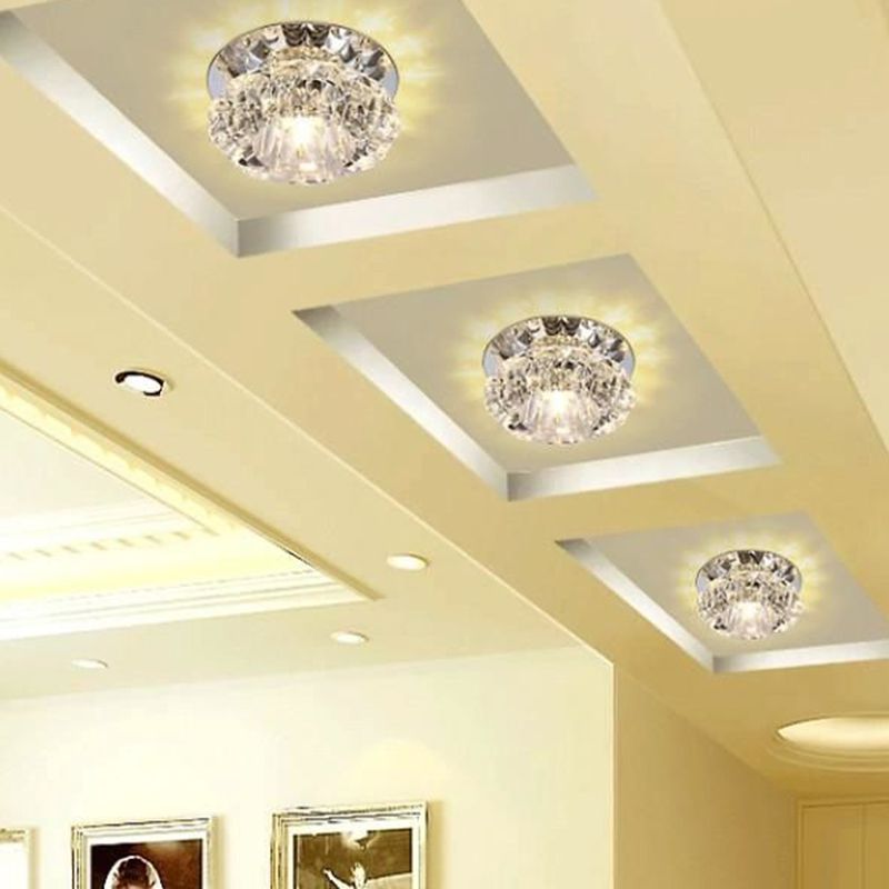 Modern Style Bowl Shape Ceiling Light Crystal 2 Light Ceiling Light with Hole 2-3.5'' Dia