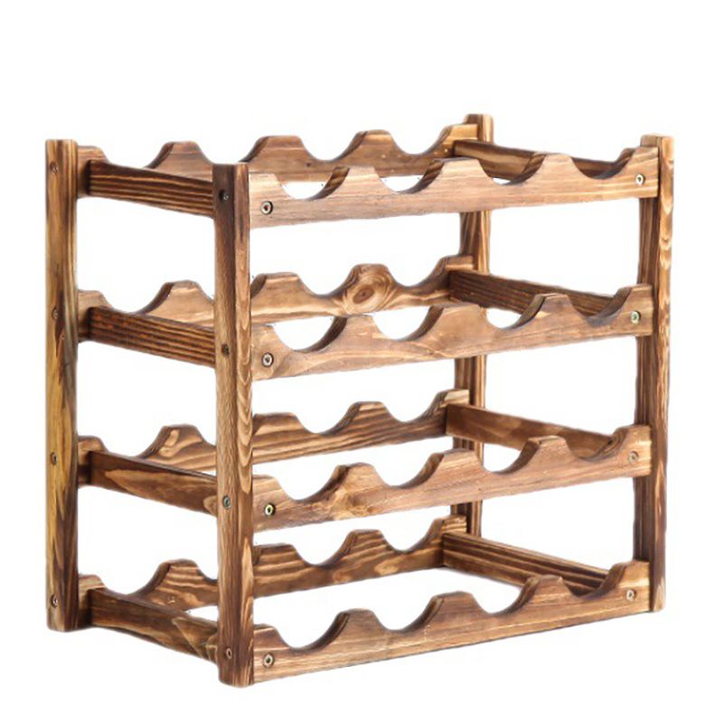 Modern Countertop Wine Bottle Holder Pine Bottle Wine Rack with Shelf