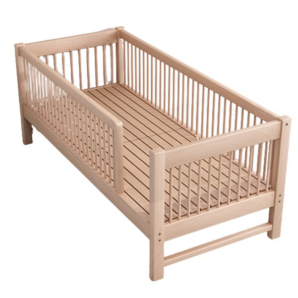 Scandinavian Beech Wood Nursery Crib Standard Size Crib with Guardrail