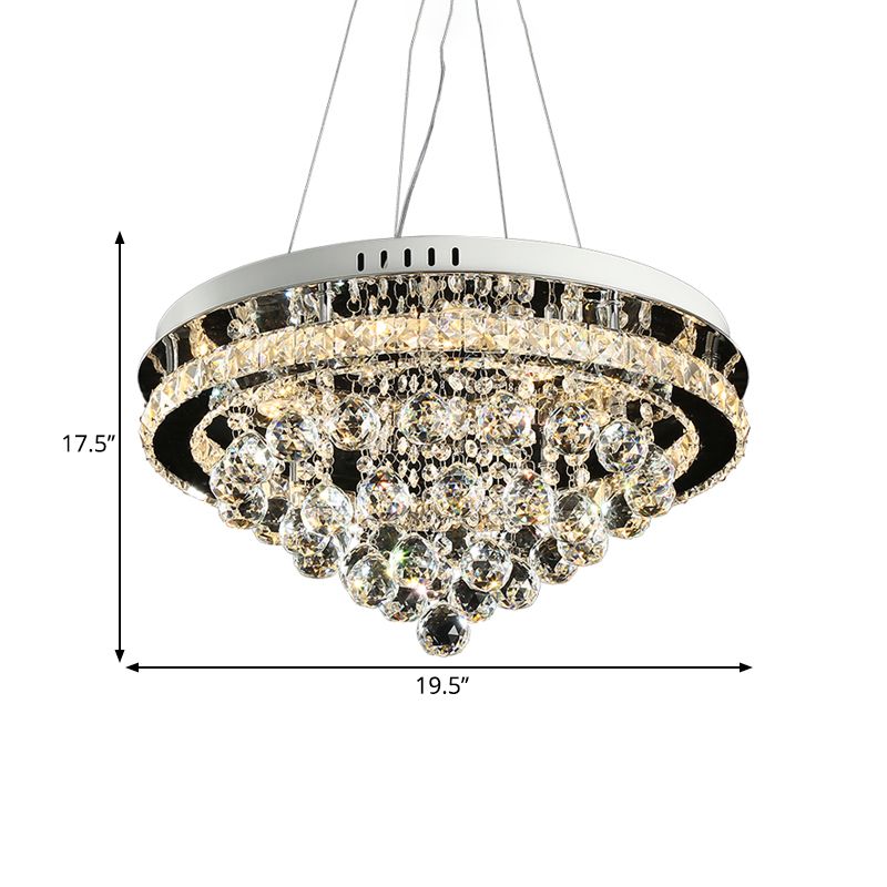 Crystal Balls Cone Ceiling Chandelier Modern LED Chrome Down Lighting Pendant for Sitting Room