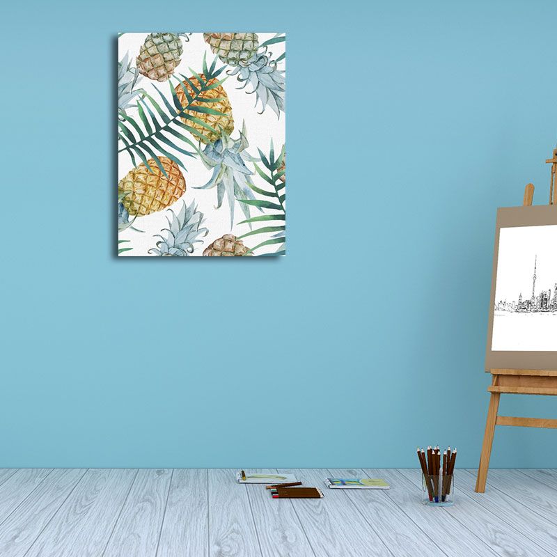 Yellow Pineapples Print Wall Decor Textured Tropical Dining Room Canvas Wall Art