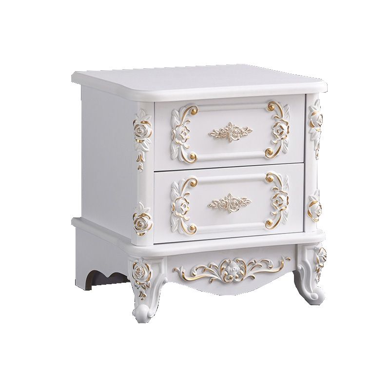 French Country Wood Top Nightstand White Two-Drawer Night Table with Four Legs