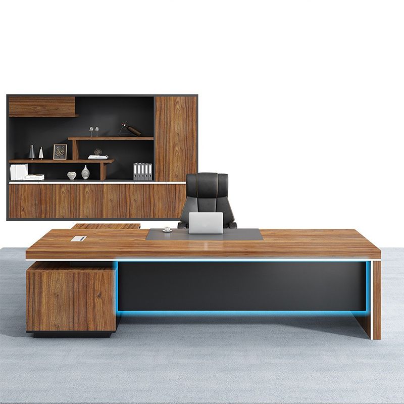 L-Shape Modern Executive Desk Black and Brown Office Desk with Drawers