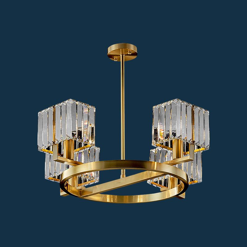 4/8/10 Bulbe Rectangle Pendant lampe Postmodern Gold Circular Room Chandelier