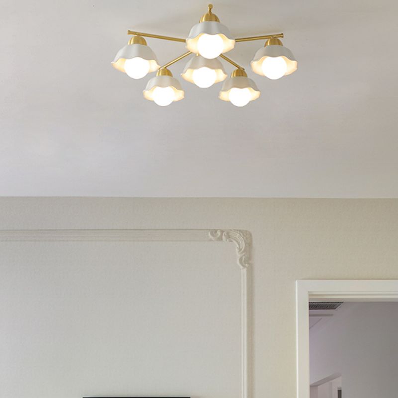 Contemporary Ceiling Lighting Gold and White Ceiling Mount Chandelier for Living Room