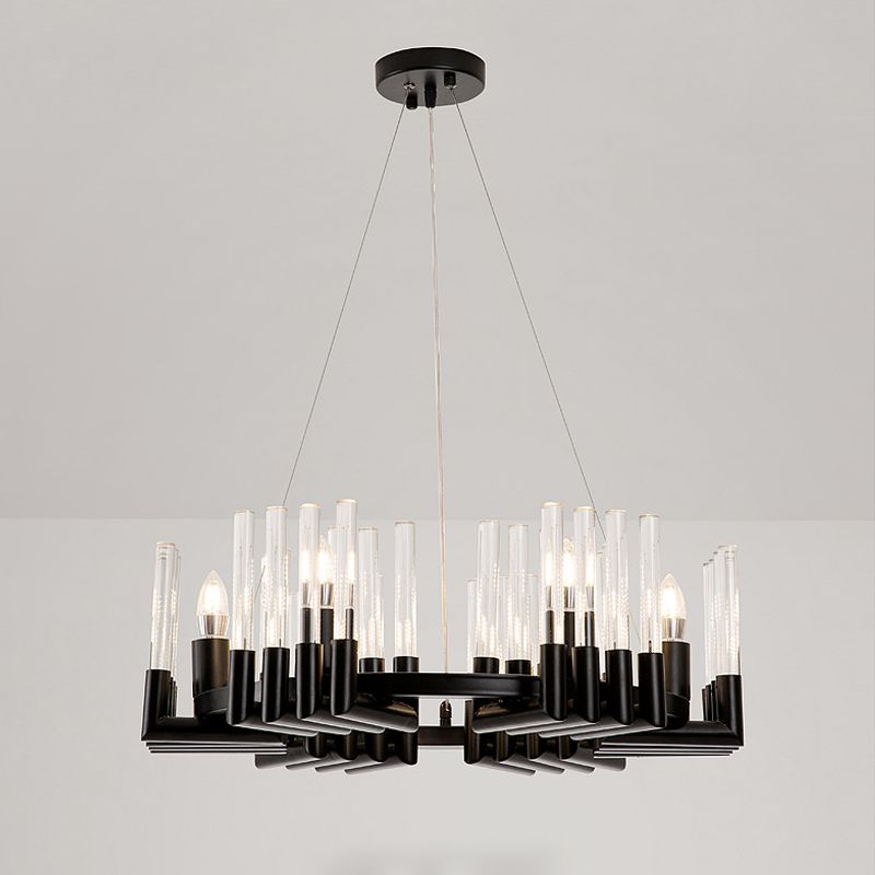 Circular Iron Chandelier Lamp Contemporary 6/8 Lights Black Ceiling Light Fixture with Crystal Tube