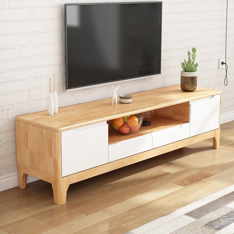 Modern TV Stand with Storage Cabinets, TV Stand in Wooden Tone