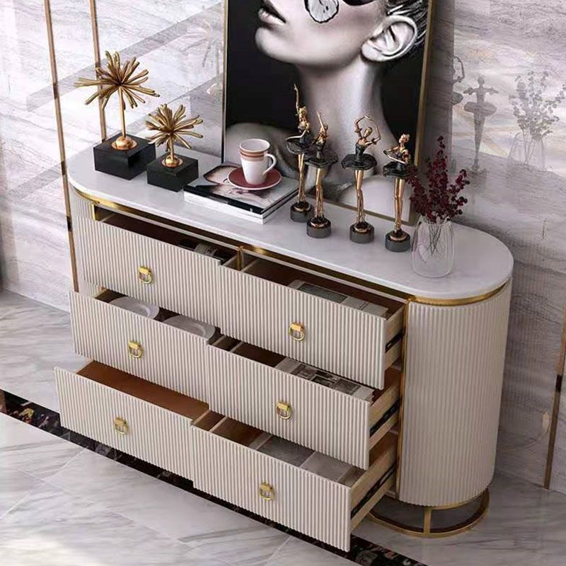 Glam Style Sideboard with 6 Drawer Buffet Table Stone Side Board for Dining Room