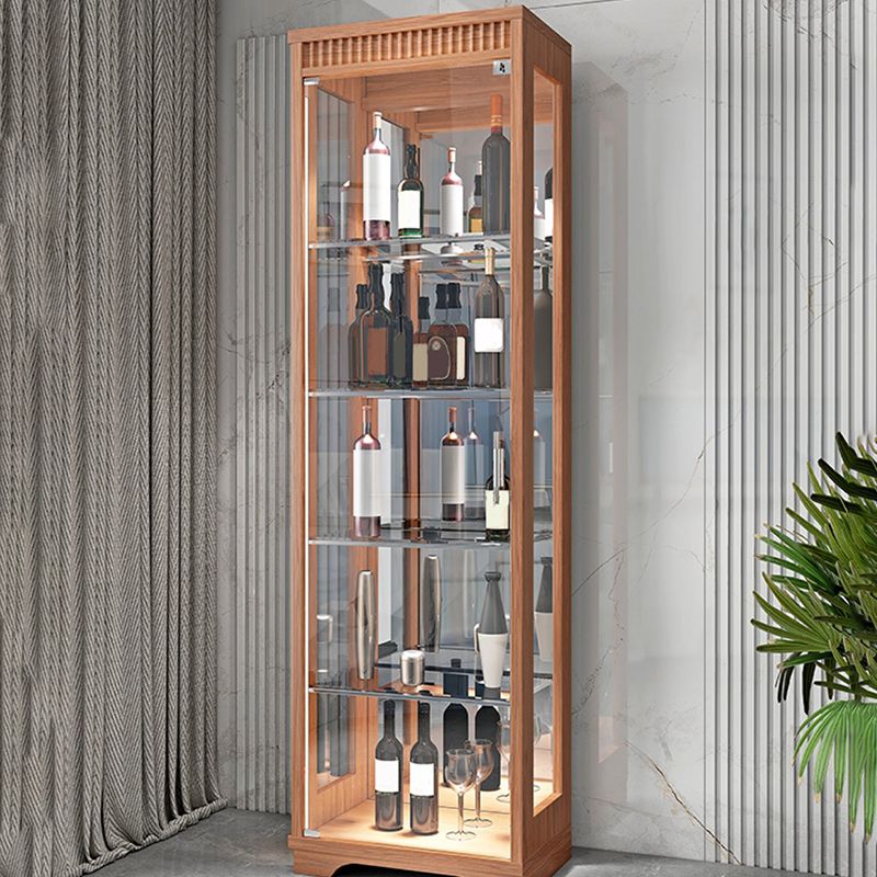 Contemporary Rubberwood Curio Cabinet Glass Doors Hutch Cabinet with Doors